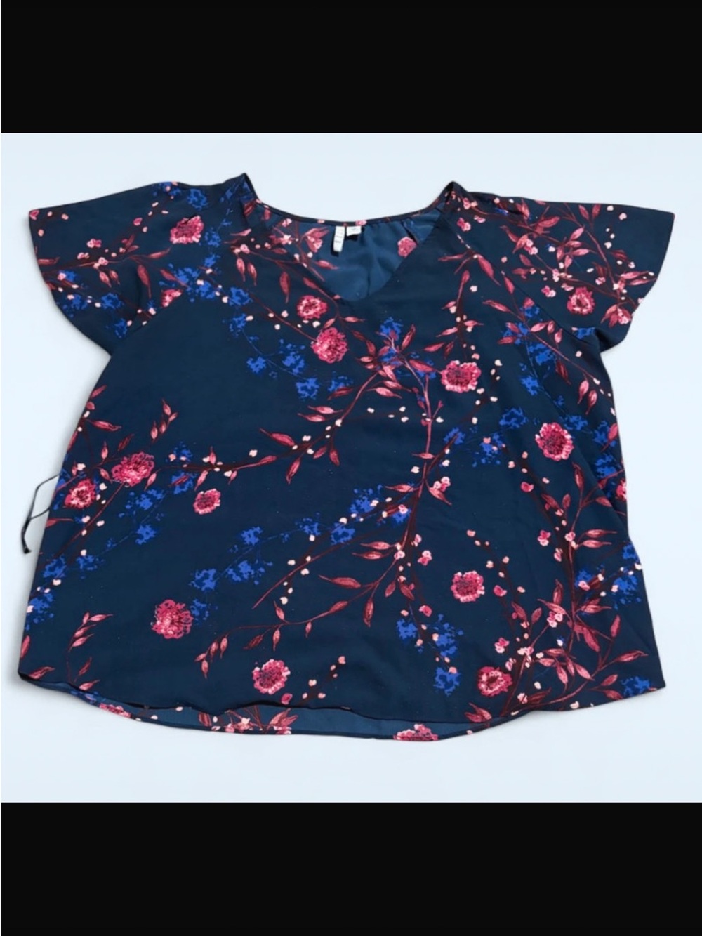 Elle Navy Floral Blouse with Pink and Blue Accents